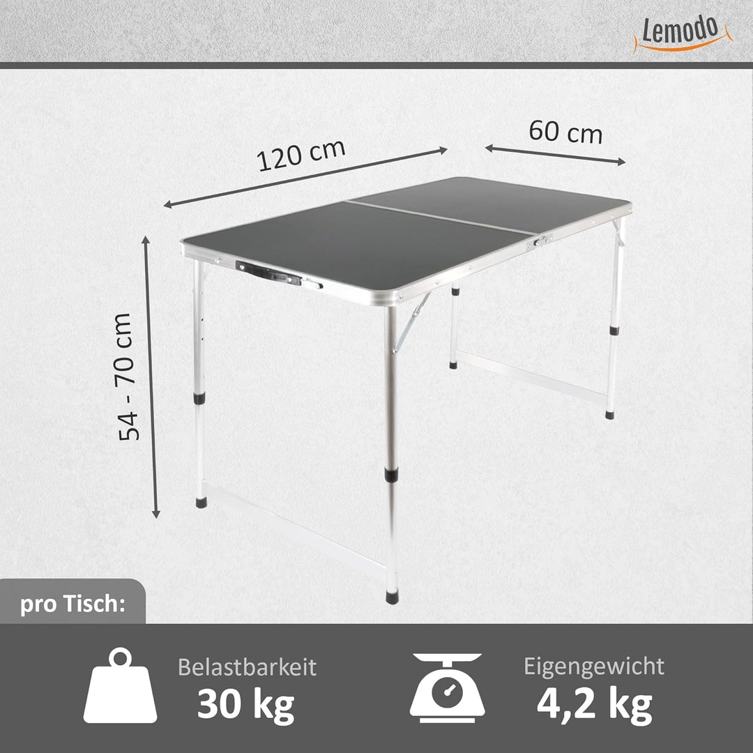 Lemodo Campingtisch schwarz klappbar | Klapptisch 3-Fach höhenverstellbar | Falttisch 120 x 60 cm |
