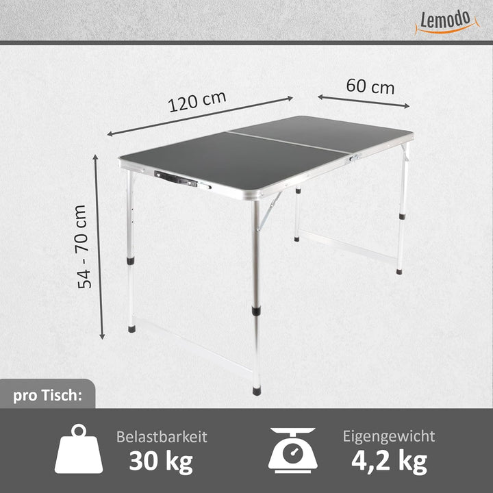 Lemodo Campingtisch weiss klappbar | Klapptisch 3-Fach höhenverstellbar | Falttisch 120 x 60 cm | Le