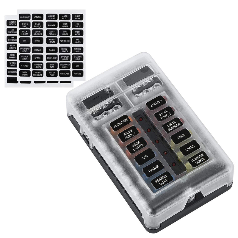 Kohree 12 Fach kfz Sicherungshalter 12 Volt, kfz Sicherungskasten 12V mit LED-Anzeige, 24 Sicherunge