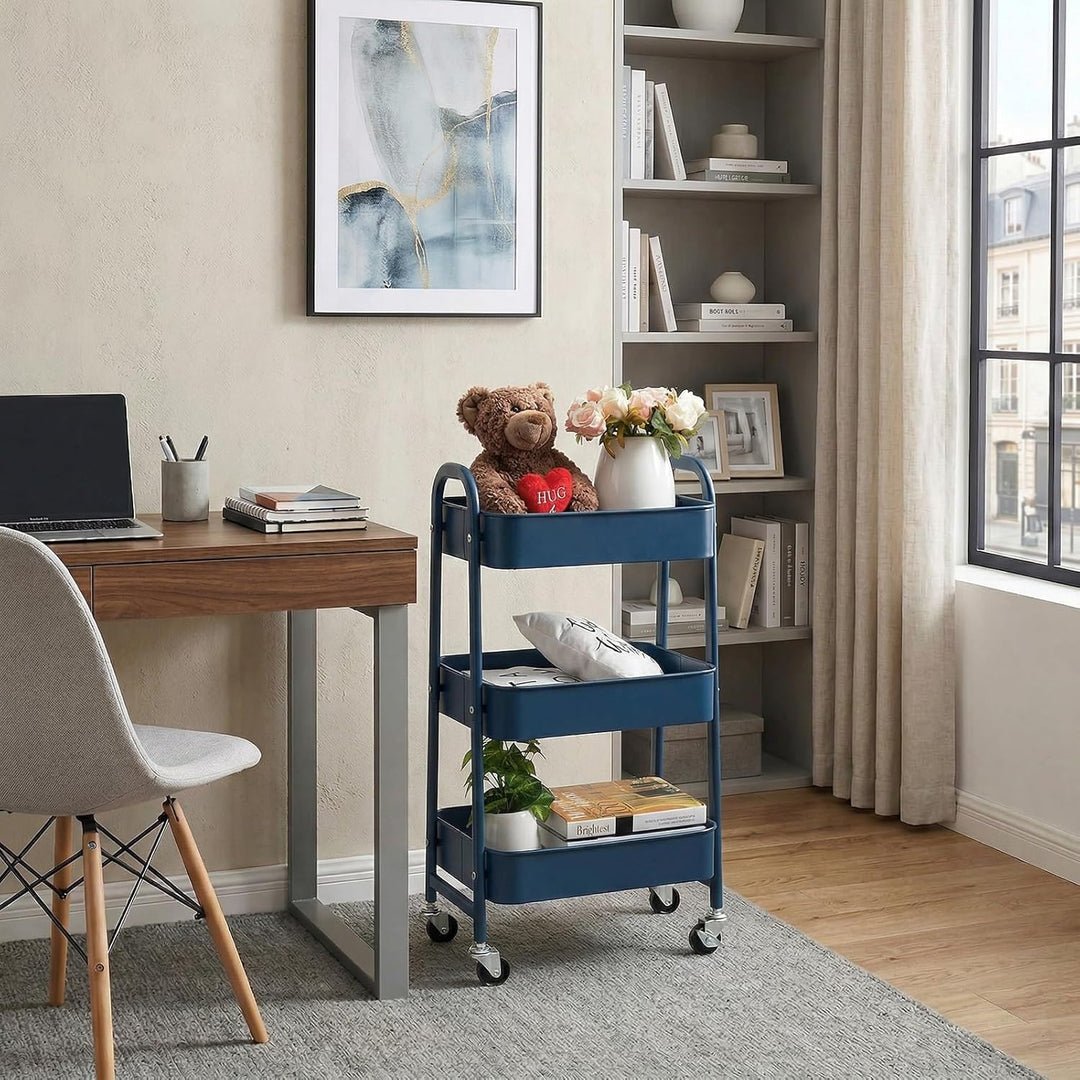 DOEWORKS Ablagewagen mit 3 Regalen, auf Rollen und mit Griffen, für Küche, Make-up, Badezimmer, Büro