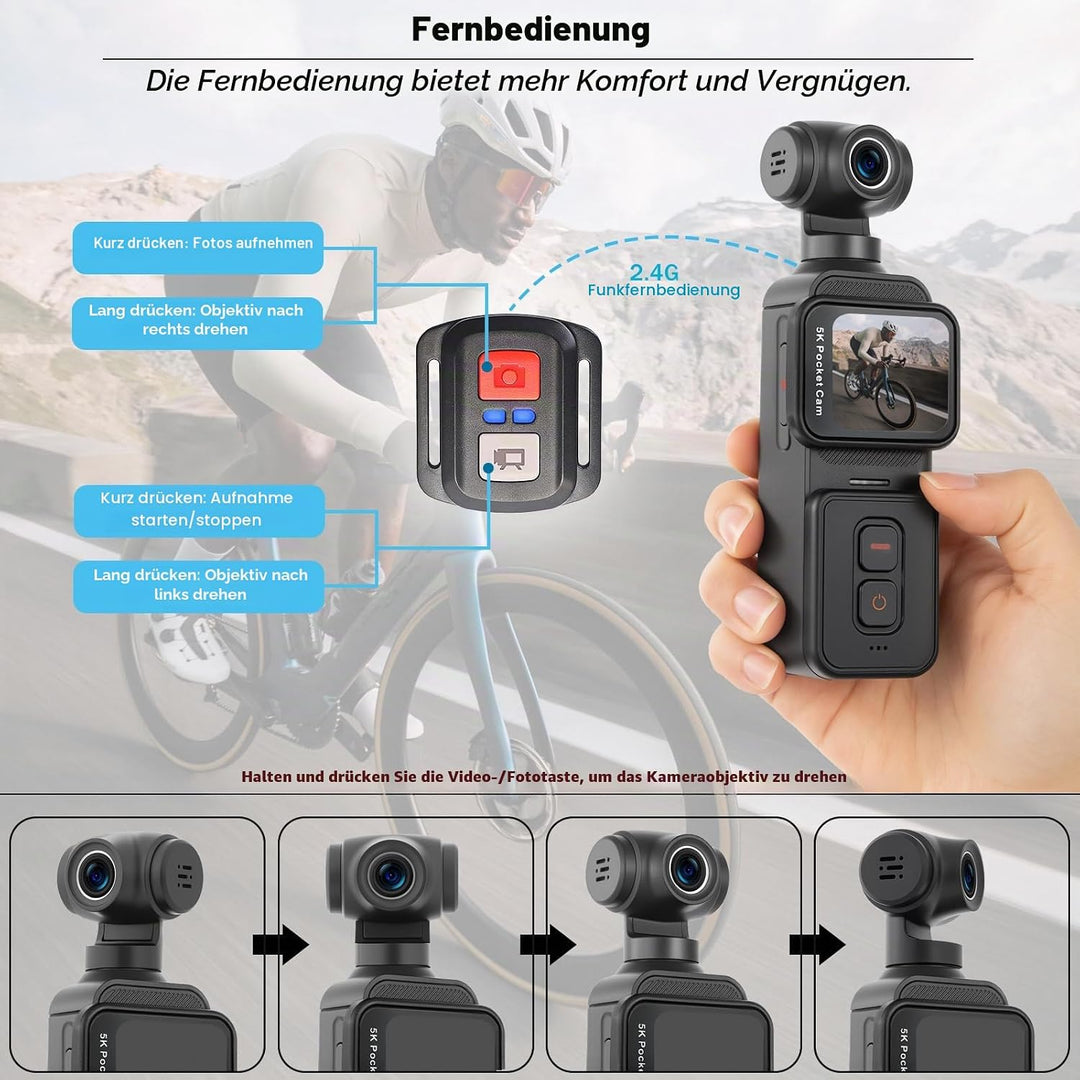 ydi 5K Bodycam Vlog Kamera mit Touchscreen, Körperkamera POV WLAN Pocket Action Cam mit Elektrisch 2