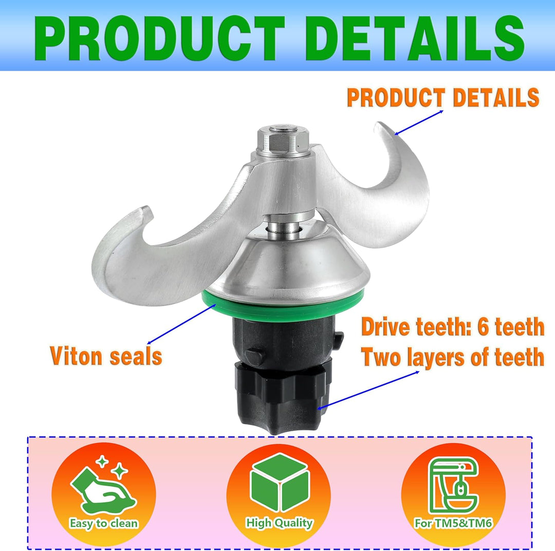 Passend für Vorwerk Thermomix TM5/TM6 Edelstahl Teigmischmesser (mit Dichtungsring) Küchenmaschinen-