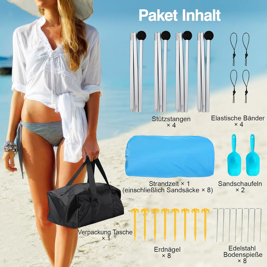 Rhino Valley Strandmuschel, Strandzelt Sonnenschutz UV 50+, Windschutz Strandzelt, Tragbar Sonnenseg