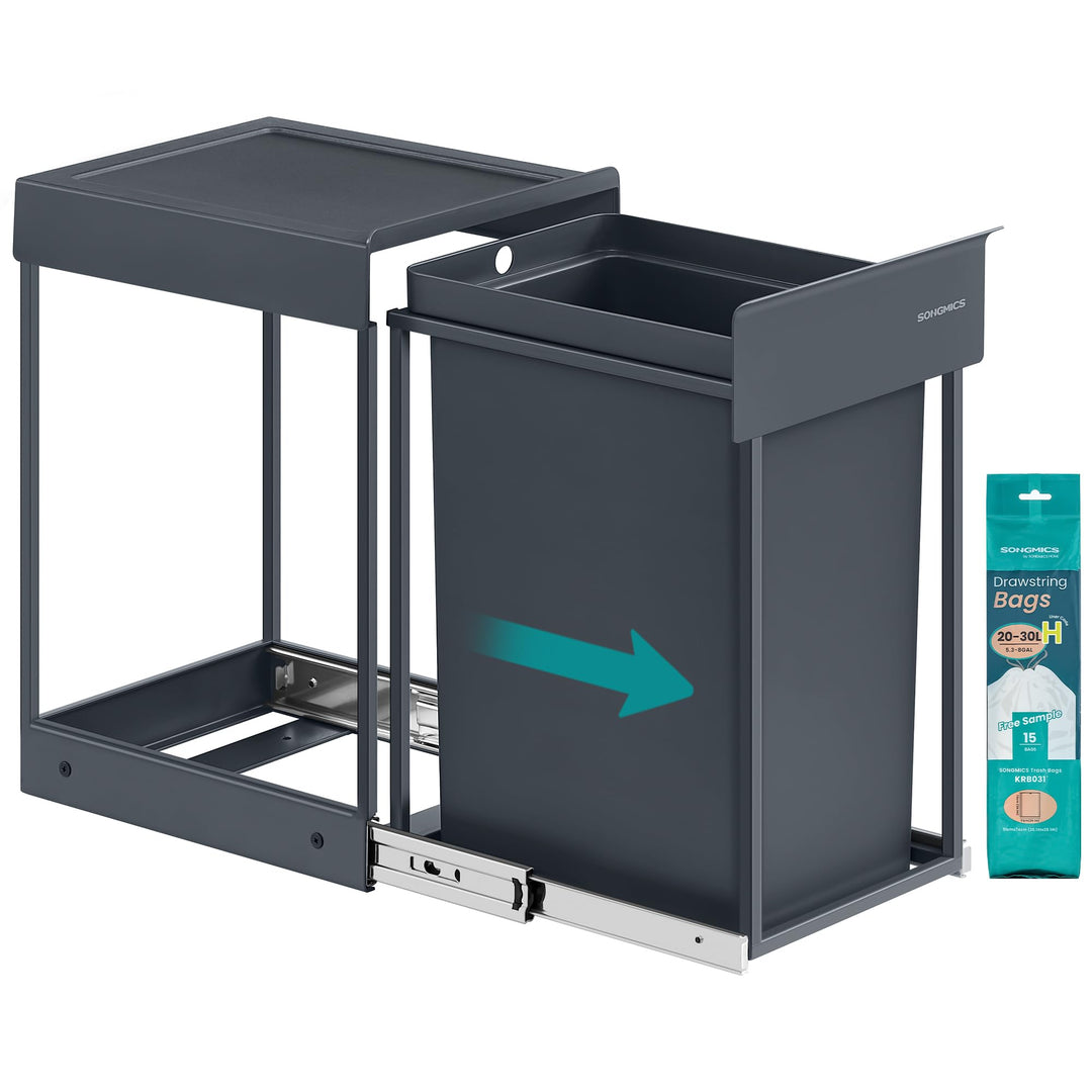 SONGMICS Mülleimer Küche, ausziehbar, Stahlrahmen, ABS-Deckel grau 1 x 20 L, grau 1 x 20 L