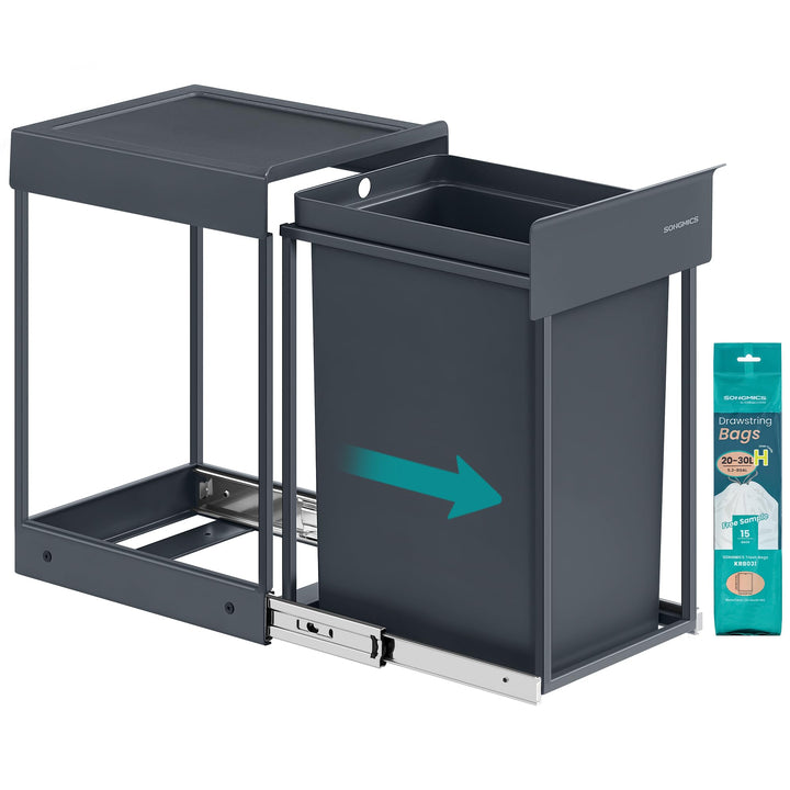 SONGMICS Mülleimer Küche, ausziehbar, Stahlrahmen, ABS-Deckel grau 1 x 20 L, grau 1 x 20 L
