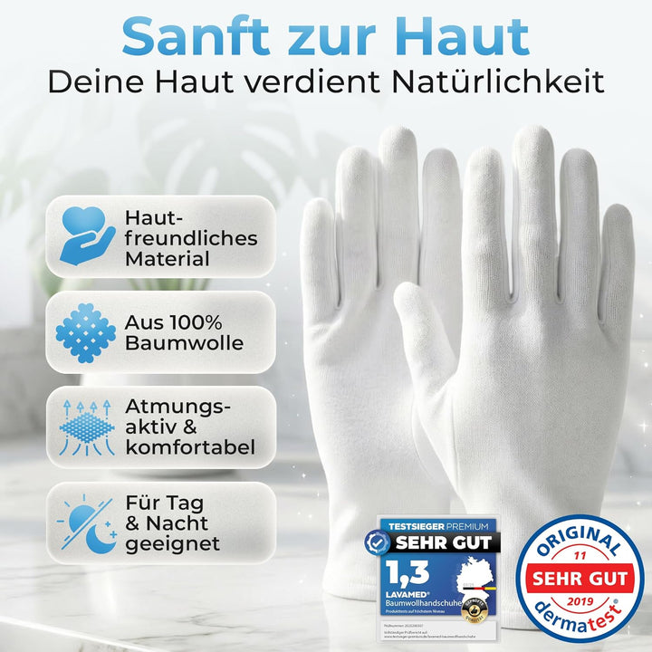 Dermatest: Sehr Gut - Lavamed® Baumwollhandschuhe - extra weiche Baumwoll-Handschuhe aus 100% Baumwo