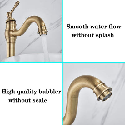Rozin Wasserhahn Bad Antik Messing Arbeitsplatte Wasserhahn Hoch Waschtischarmatur 360°Schwenkbar Ei