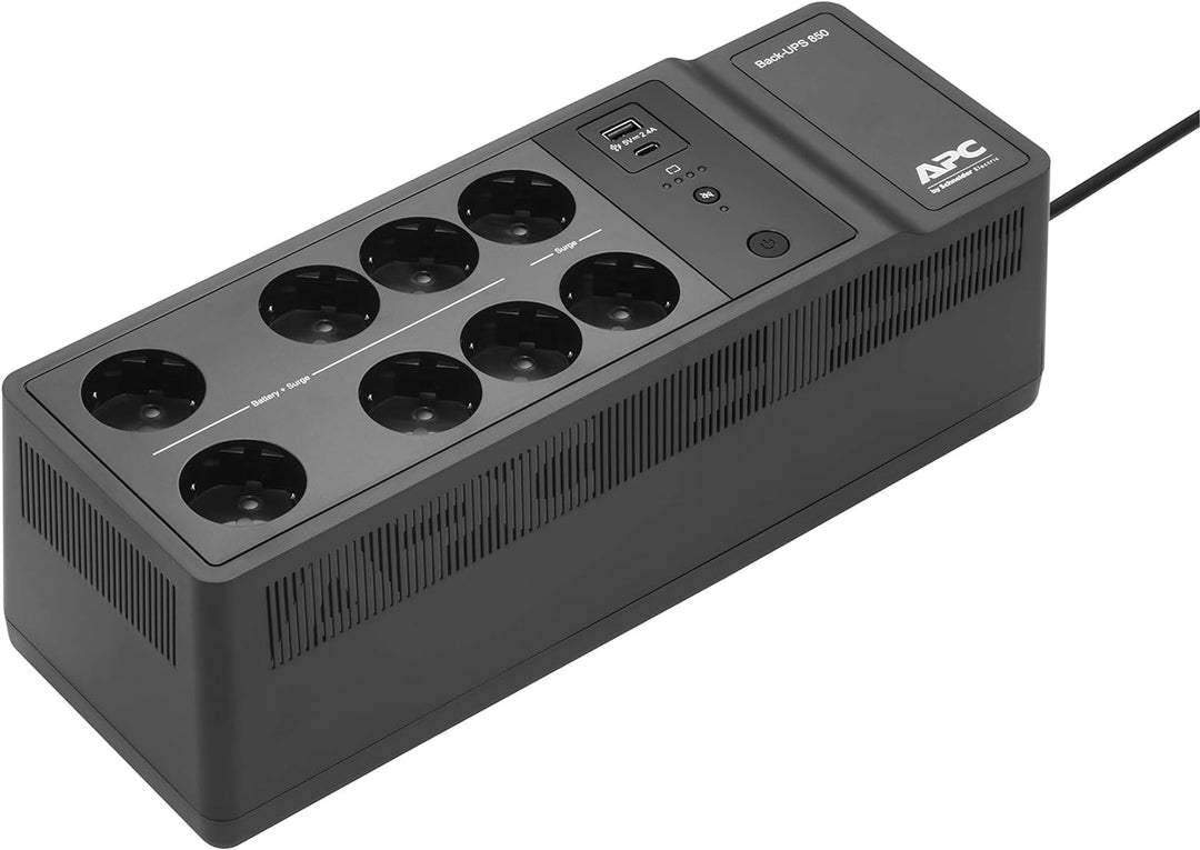 APC by Schneider Electric Back-UPS ES - BE850G2-SP 650VA mit 8 Schuko-Steckdosen und USB A und C Lad