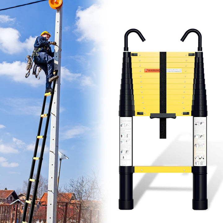 Fiqops 3,8 M Teleskopleiter Mit einem klick schrumpfbar, Rutschfester Aluminium Stehleiter 150 kg/33