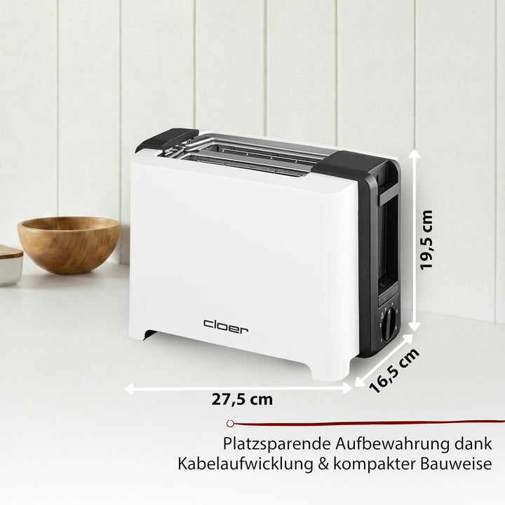 Cloer 3531 Full-Size Toaster für 2 XXL Toastscheiben, 750-900 Watt, Toast-Check-Funktion, Brötchenau