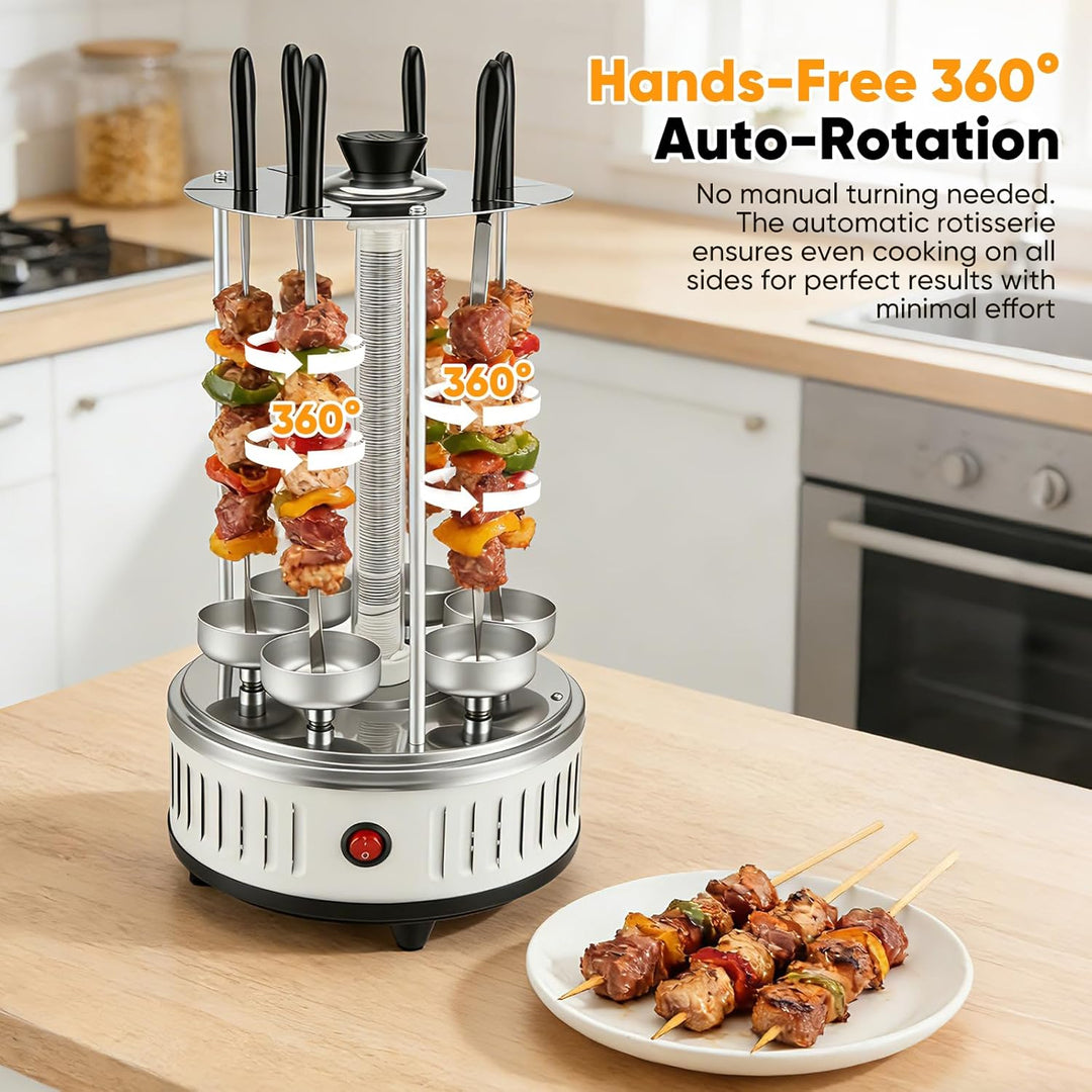 Vertikaler Elektrischer Grill, 1000W Elektrogrill Schaschlikgrill mit 6 Spiesse, Rotierende Grill fü