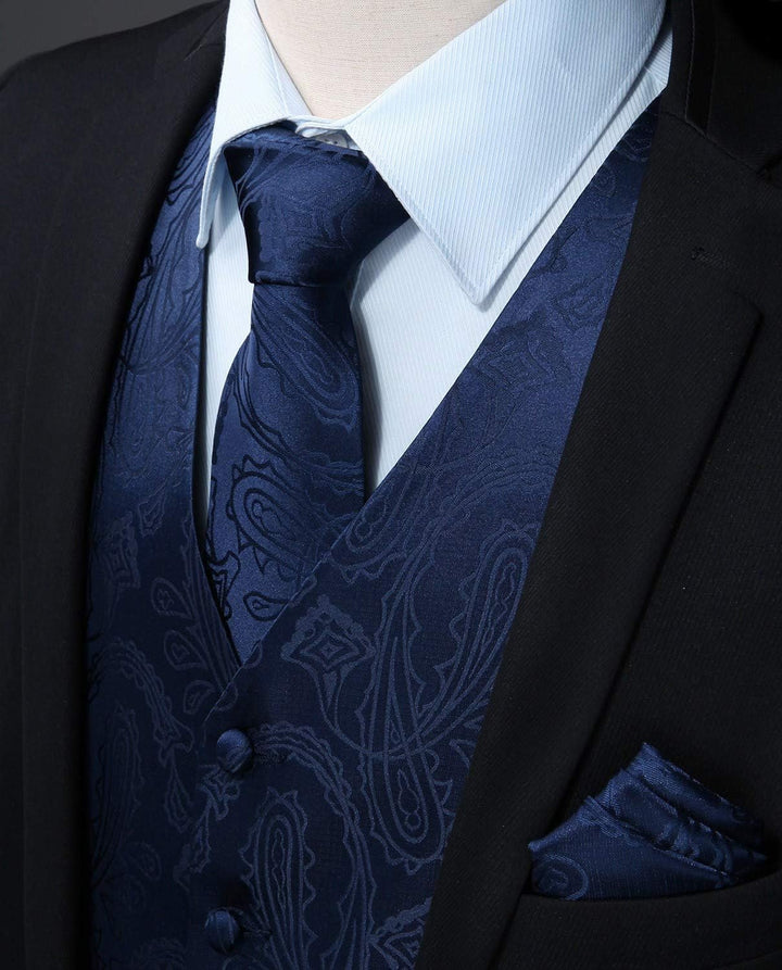 Enlision Herren Paisley Floral Jacquard Weste &amp; Krawatte und Pocket Square Weste Anzug Set S Blau, S