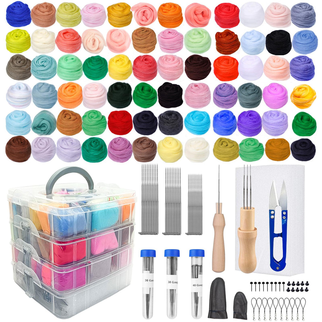 Nadelfilz Set,72 Farben Filzwolle Roving, Filzset für Anfänger mit Filznadeln,Filzmatte,Grundlegende
