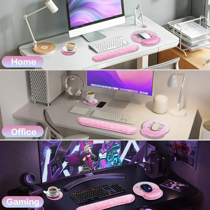 3-in-1 Mousepad Set,Acezeek Handballenauflage Tastatur,Mauspad mit Gelkissen,Cup Pad,Ergonomisches M