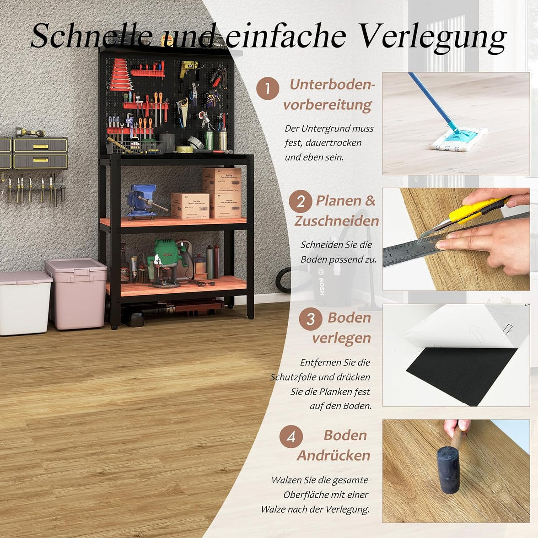 Mysflosy Vinylboden Selbstklebend, PVC Bodenbelag holzoptik wasserdicht, Eiche Blond 15,24 cm x 91,4