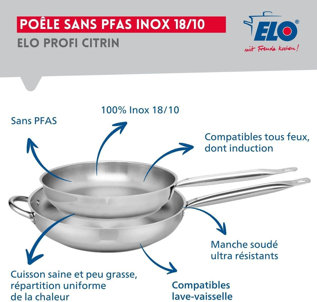 ELO 9508350 Kochgeschirr-Set, 4-teilig, 2 Bratpfannen 28 und 32 cm und 2 Kochtöpfe 12 und 16 cm Elo