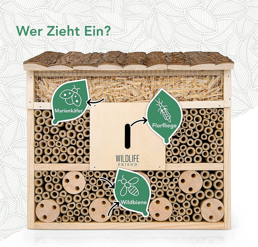 WILDLIFE FRIEND I Bienenhotel Insektenhotel 29.5 x 28 x 10 cm mit Holz-Dach - unbehandelt, Bienenhau