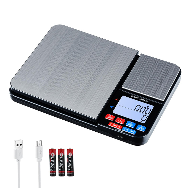Wigearss Küchenwaage Digital mit Dual Plattform 10kg/1g und 500g/0.01g, Doppelfunktion Küchen Feinwa