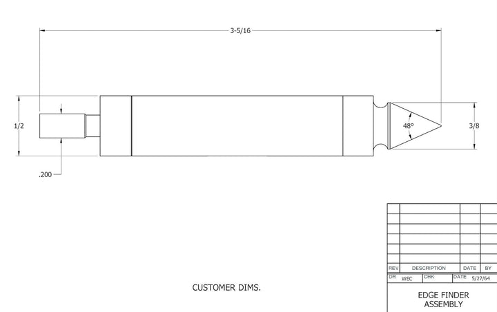 Starrett 827B Kantensucher, Doppelend, mit spitzem Kontakt, 0,5" Gehäusedurchmesser, 0,2" Kontaktdur