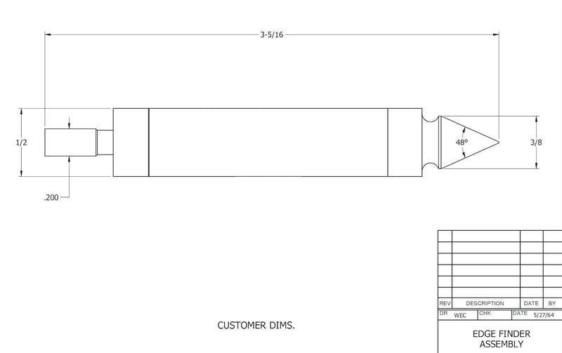 Starrett 827B Kantensucher, Doppelend, mit spitzem Kontakt, 0,5" Gehäusedurchmesser, 0,2" Kontaktdur