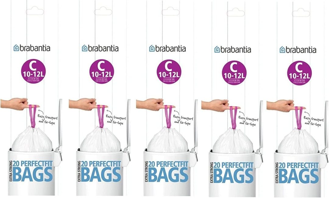 Brabantia Müllbeutel, extra stark, perfekte Passform, Grösse C, 10–12 l, 5 Stück 5 20 Count (Pack of