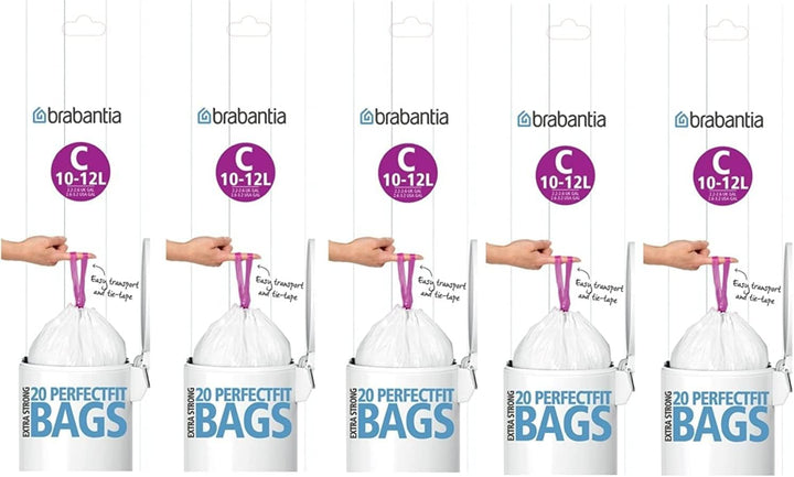 Brabantia Müllbeutel, extra stark, perfekte Passform, Grösse C, 10–12 l, 5 Stück 5 20 Count (Pack of