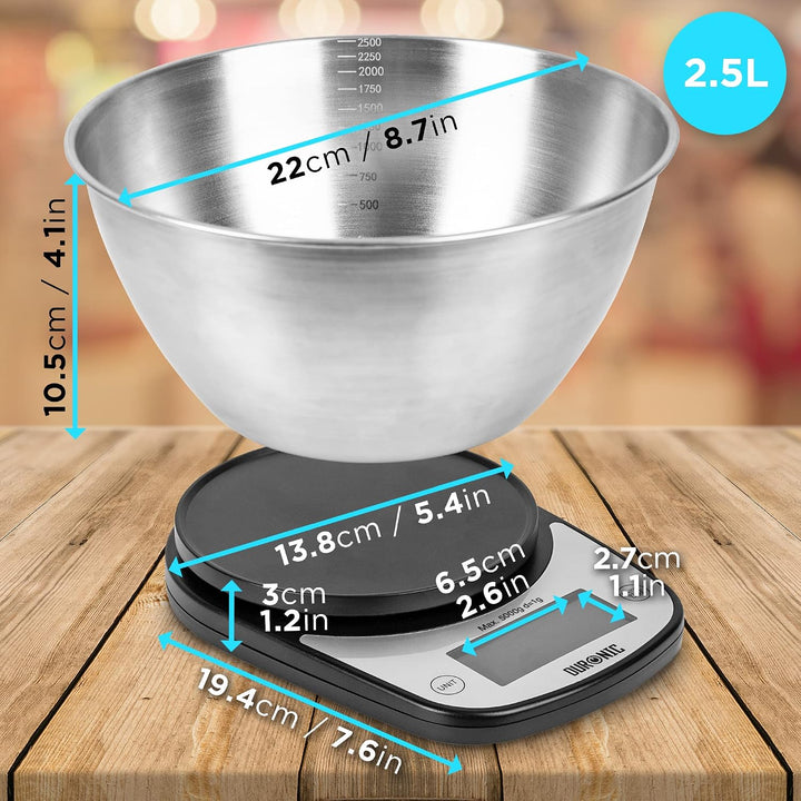 Duronic KS5000 BK/SS Küchenwaage, 5 kg Digitalwaage oval