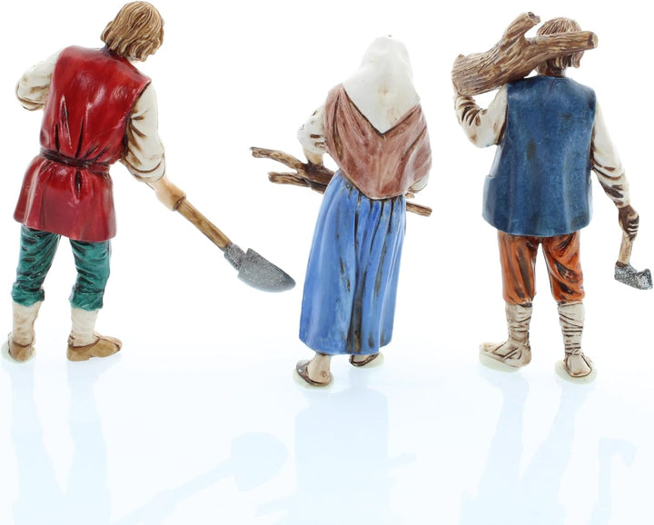 Moranduzzo Mann und Frau mit Holz und Mann mit Schaufel für Krippe 10 Cm Massstab 1:20-Unzerstörbare