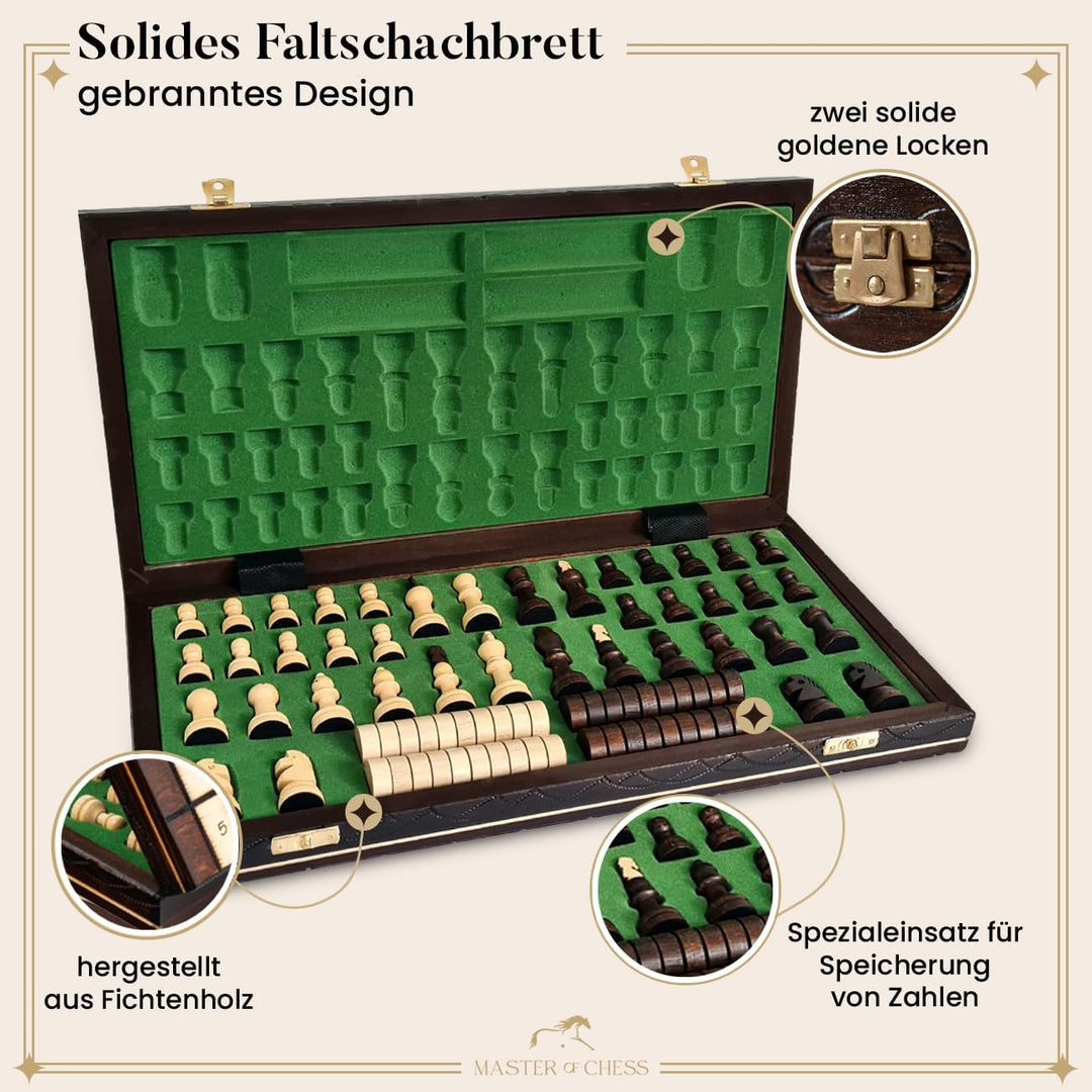 2in1 CAPABLANCA Schach und Dame Spiel | Master of Chess | Schachbrett Holz Hochwertig 40 cm | Reise