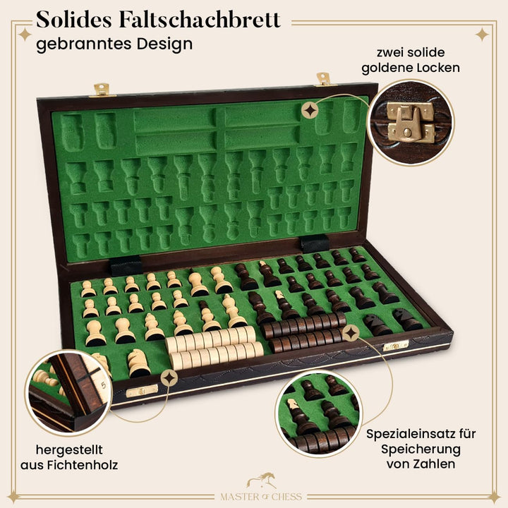 2in1 CAPABLANCA Schach und Dame Spiel | Master of Chess | Schachbrett Holz Hochwertig 40 cm | Reise