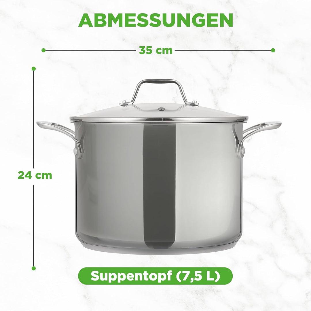 NutriChef Kochtopf gross, 8L Suppentopf Induktion aus Edelstahl mit Glasdeckel, 18/8 Grossraumtopf H