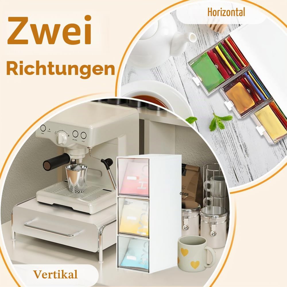 DIBALIYI 2PCS Kunststoff Organizer mit Schubladen, Klarer Deckel Schubladenbox Stapelbar, Tee Aufbew