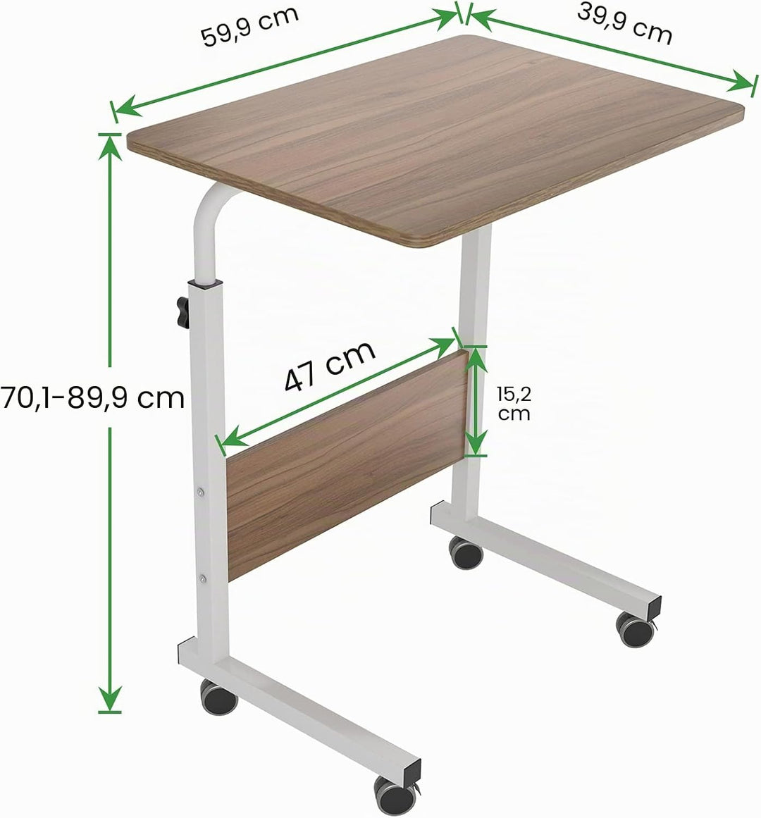 soges Laptoptisch Beistelltisch mit Rollen,höhenverstellbarer PC Tisch Notebook Sofatisch Laptopstän