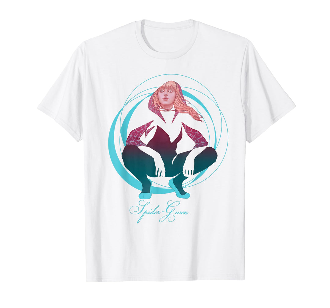 Mens Marvel Spider-Gwen Crouching Abstract Swirl Graphic T-Shirt 3XL White