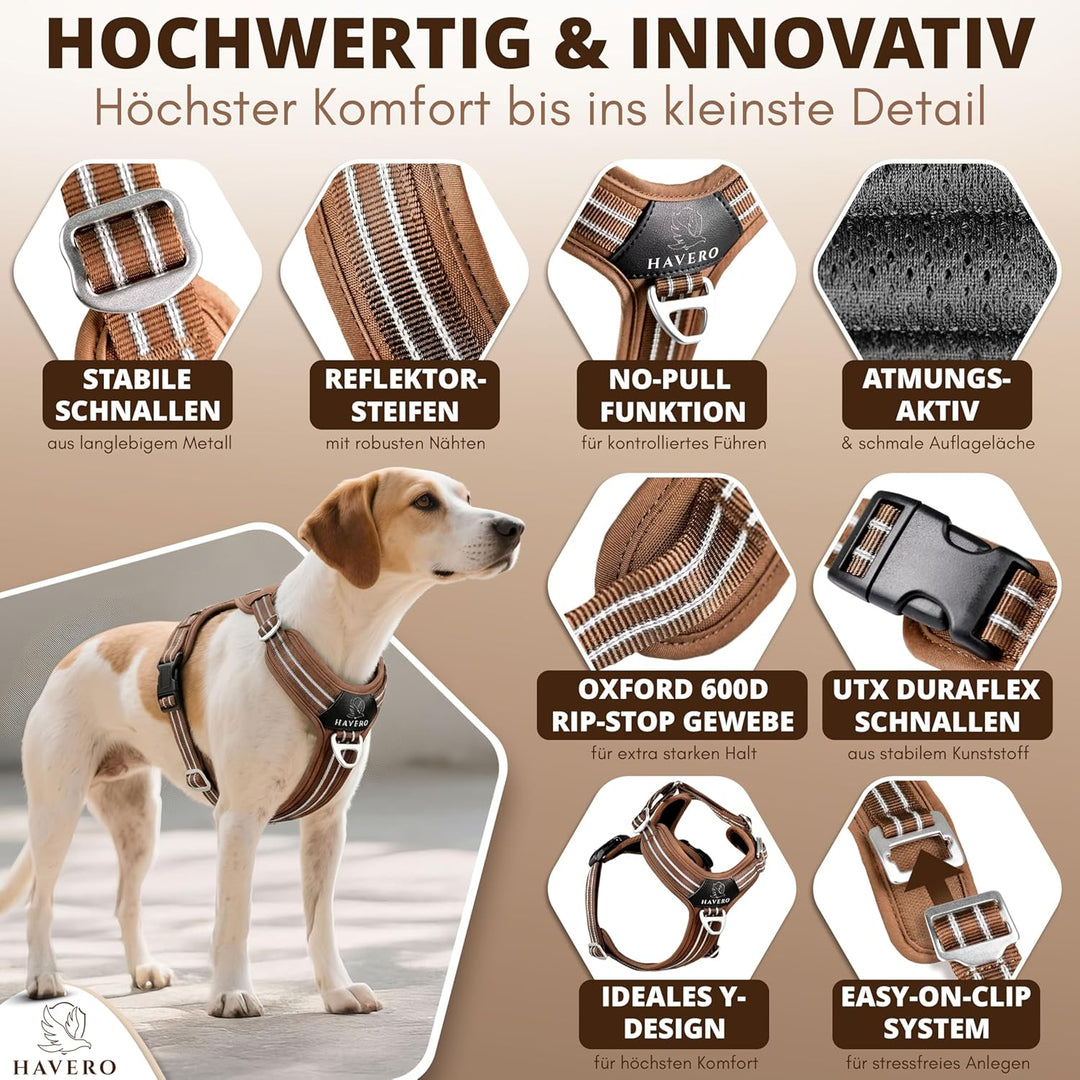 Hundegeschirr Easy-On-Clip – [Kein Überkopfziehen] | Anti-Zug Y-Geschirr Gepolstert Reflektierend At