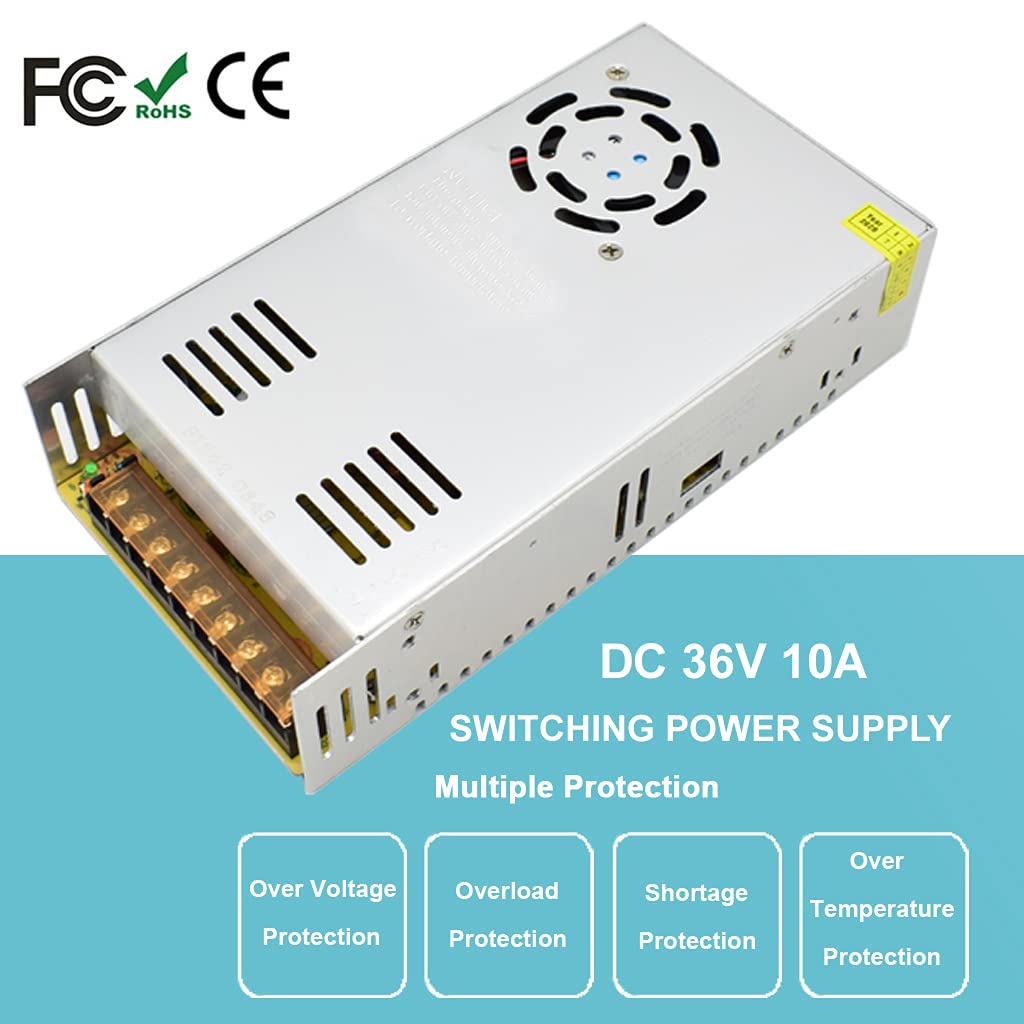 Baiyouli Netzteil 36V 10A 360W Schaltnetzteil Adapter Transformator AC 110V / 220V to DC Schaltwandl