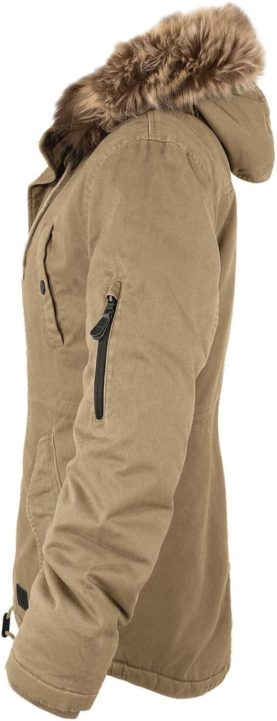 bw-online-shop Ladies Fishtail Winterparka mit Teddyfutter Parka Jacke Wintermantel S Camel, S Camel