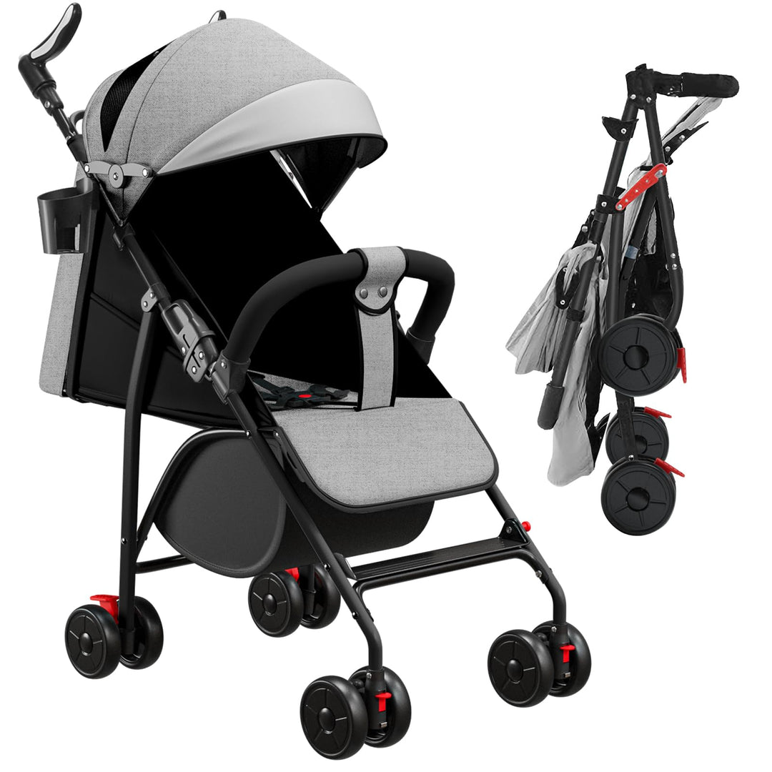 OHMG Kids Kinderwagen mit Babywanne,2 in 1,ultrakompakt,Kompakter Buggy mit Schultergurt,5-Punkt-Gur