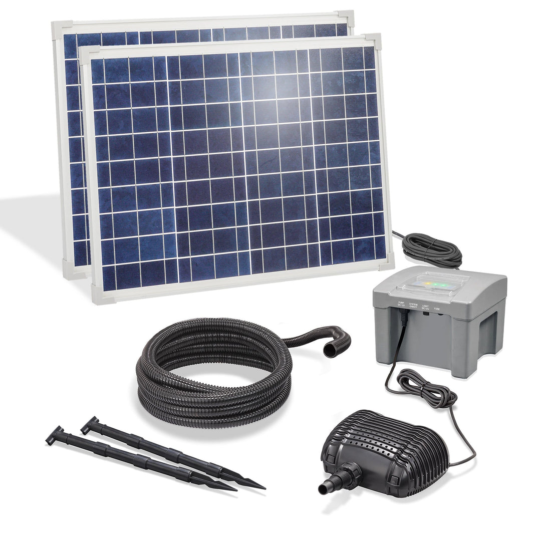 esotec Solar Bachlaufpumpenset 100 4200, LiFePO4 Akku, Bachlaufpumpe 4200 l/h, Erdspiess, Solarmodul