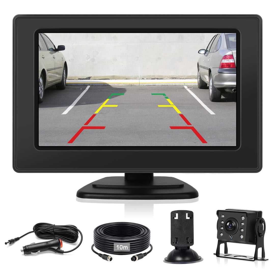 4,3-Zoll-Rückfahrkamera mit IPS-Bildschirmmonitor, AHD-Kamera Nachtsicht wasserdichte IP68 Backup 12