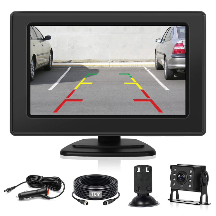 4,3-Zoll-Rückfahrkamera mit IPS-Bildschirmmonitor, AHD-Kamera Nachtsicht wasserdichte IP68 Backup 12