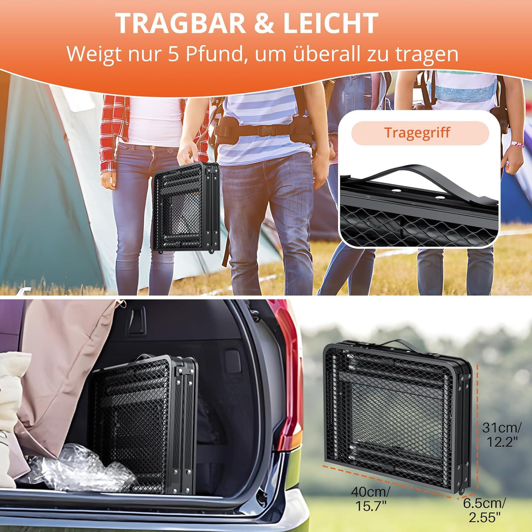 FUNYKICH Tragbarer Grilltisch 60 x 40cm,X form Campingtisch Outdoor Klappbar mit 3 Höhenverstellbar(