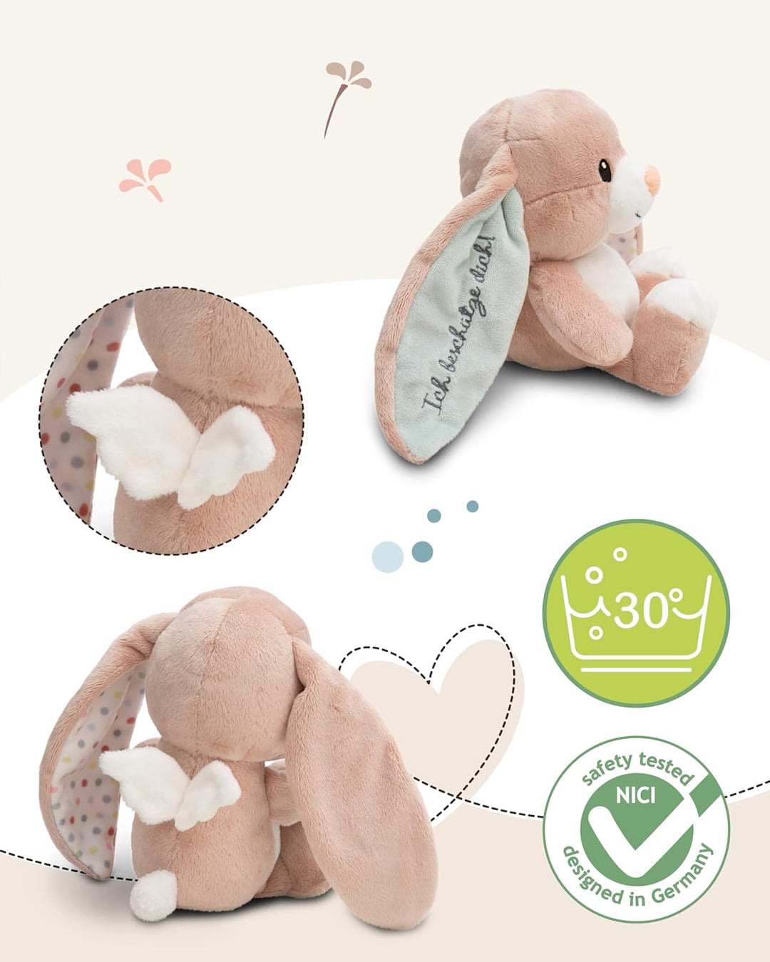 NICI Kuscheltier Hase Fjella Ich beschütze Dich 25cm - rosa - Stofftier aus weichem Plüsch, niedlich