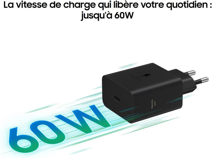 Samsung USB-C-Ladegerät, 60 W, ultraschneller Netzteil, USB-C-auf-USB-Adapter, Samsung Schnellladege
