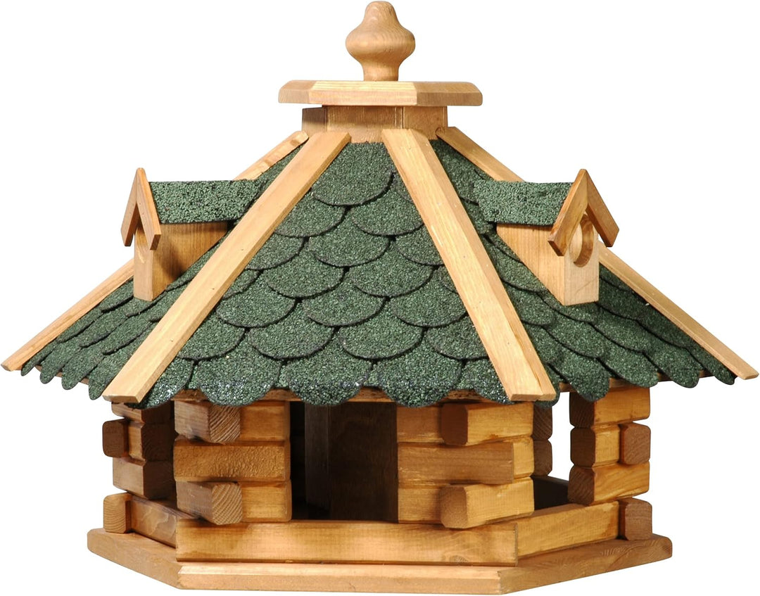 dobar® 98720e Vogelfutterhaus Bitumenschindeldach 6-eckig - Vogelhaus aus Massivholz - Vogelfutterst