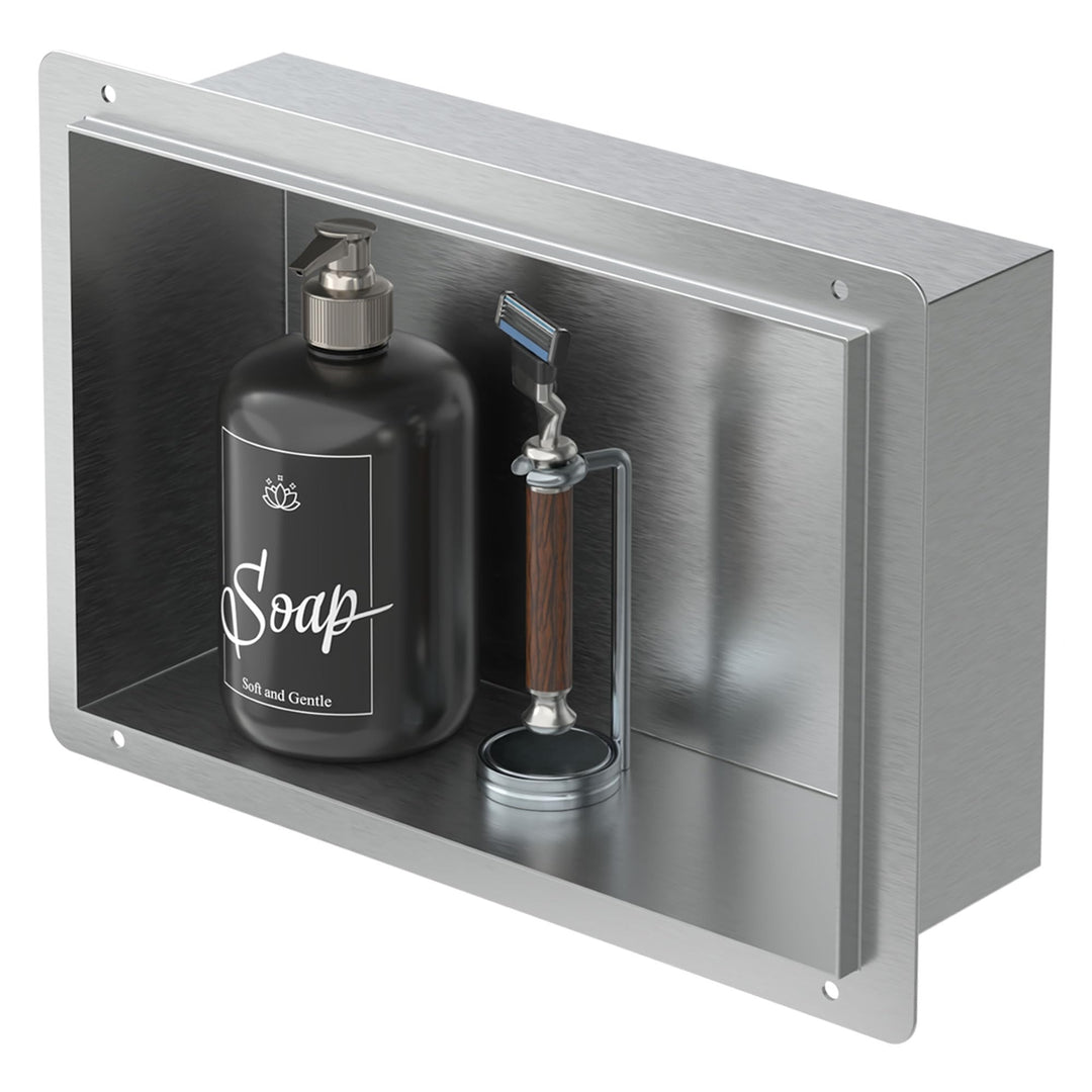 LuxeBath Wandnische aus Edelstahl, 20x30x10 cm, Silber, Duschnische, Randlos, Einbauregal, Flexibler