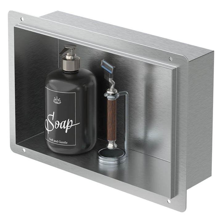 LuxeBath Wandnische aus Edelstahl, 20x30x10 cm, Silber, Duschnische, Randlos, Einbauregal, Flexibler