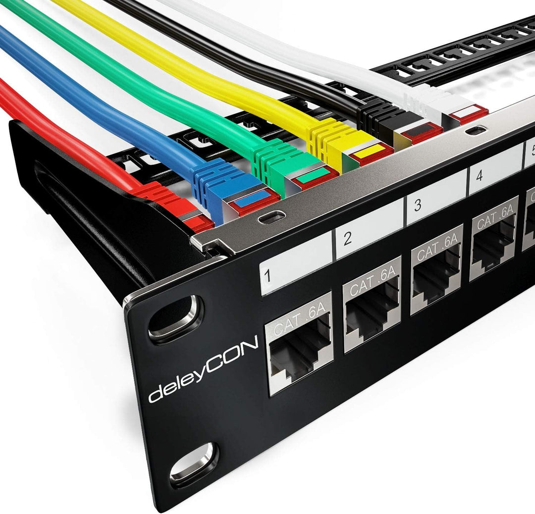 deleyCON 12x CAT6a Keystone Modul Patchkabel Kupplung Verbinder Geschirmt 2x RJ45 Buchse Netzwerk Pa
