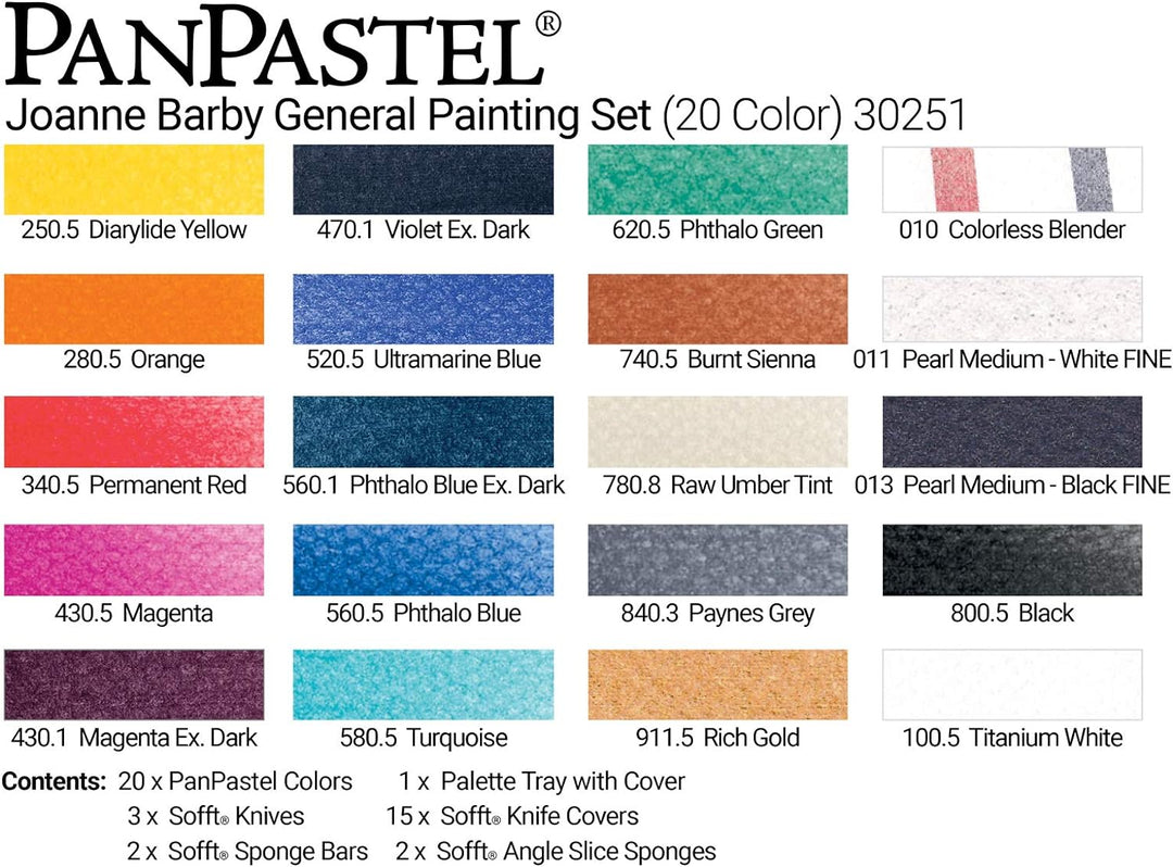 PanPastel General Painting Set with Joanne Barby 20 Colors + Palette & Tools (30251)
