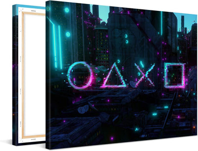 PICANOVA – Premium Leinwanddruck – Leinwandbild Cyberpunk City 80x60cm – Kunstdruck Auf 2cm Holz-Kei